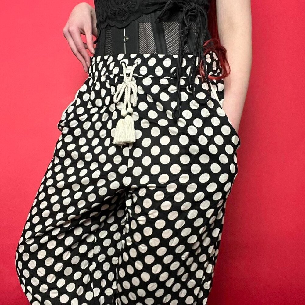 Anthropologie / sheer boho casual polkadot pants with tassel drawstrings - Picture 2 of 5